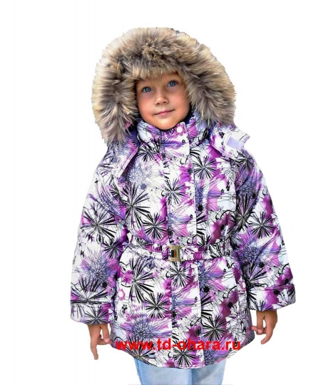 Зимняя куртка ФОБОС для девочки, 260 модель, сиреневая, с опушкой.
